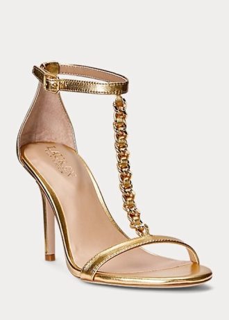 Sandalias Ralph Lauren Kate de piel napa metalizada dorada para mujer