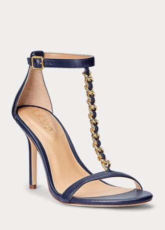 Sandalias Ralph Lauren Kate de piel napa para mujer en color azul marino
