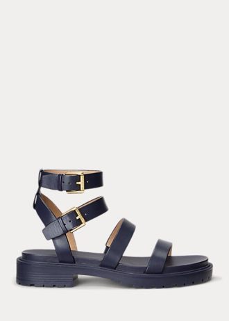 Sandalias Ralph Lauren Kayleen de piel napa para mujer en color azul marino