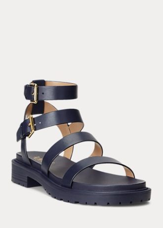 Sandalias Ralph Lauren Kayleen de piel napa para mujer en color azul marino