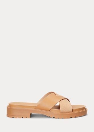 Pantuflas Ralph Lauren Kelsie de piel napa y ante en amarillo claro para mujer