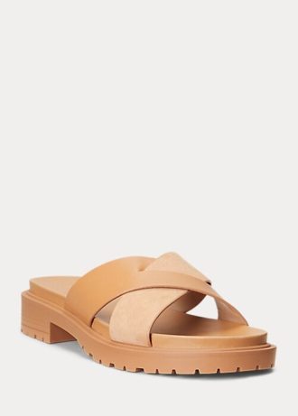 Pantuflas Ralph Lauren Kelsie de piel napa y ante en amarillo claro para mujer