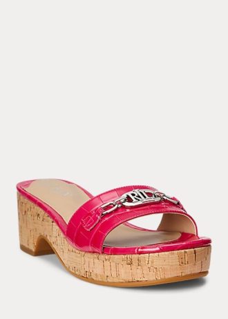Sandalias Ralph Lauren Roxanne de piel con relieve en color fucsia para mujer