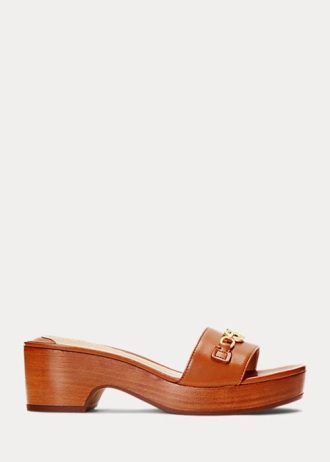 Sandalias Ralph Lauren Roxanne de piel napa marrón para mujer