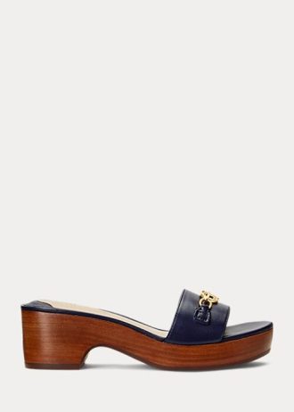 Sandalias Ralph Lauren Roxanne de piel napa para mujer en color azul marino
