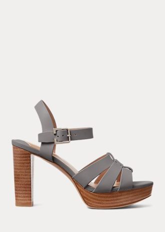 Sandalias Ralph Lauren Soffia de piel napa para mujer en color gris