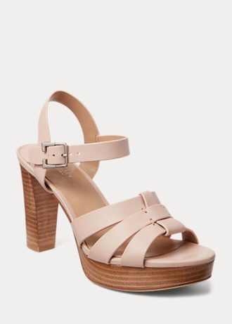Sandalias Ralph Lauren Soffia de piel napa rosa claro para mujer