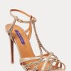Sandalias Ralph Lauren Wells de ante y cuero con adornos en oro rosa para mujer Sandalias Ralph Lauren Wells de ante y cuero con adornos en oro rosa para mujer