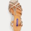 Sandalias Ralph Lauren Wells de ante y cuero con adornos en oro rosa para mujer Sandalias Ralph Lauren Wells de ante y cuero con adornos en oro rosa para mujer