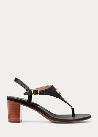 Sandalias Ralph Lauren Westcott II de piel abatanada para mujer, color negro