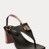 Sandalias Ralph Lauren Westcott II de piel abatanada para mujer, color negro