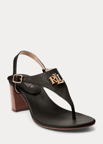 Sandalias Ralph Lauren Westcott II de piel abatanada para mujer, color negro