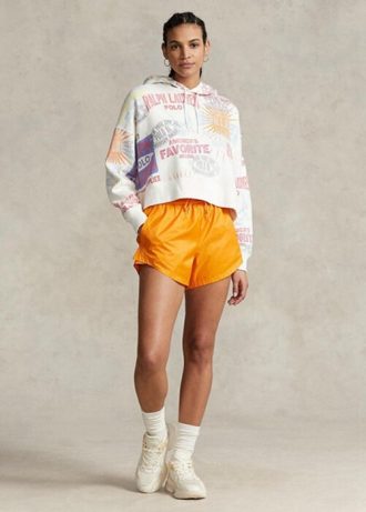 Sudadera con capucha de polar extragrande con logotipo gráfico de Ralph Lauren para mujer, color blanco