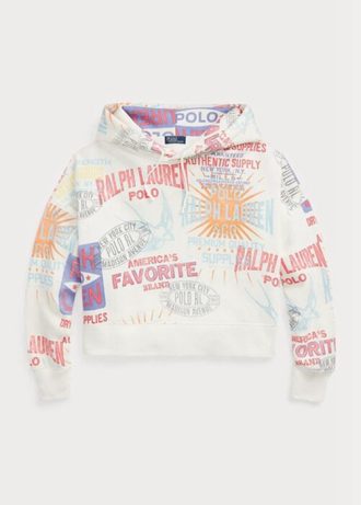 Sudadera con capucha de polar extragrande con logotipo gráfico de Ralph Lauren para mujer, color blanco