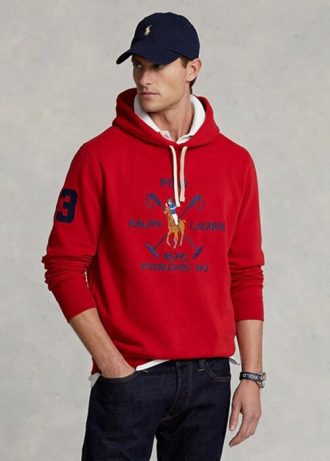 Sudadera con capucha de polar Ralph Lauren Big Polo Crest para hombre, color rojo Sudadera con capucha de polar Ralph Lauren Big Polo Crest para hombre, color rojo