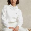 Sudadera con capucha de polar Ralph Lauren de corte encogido para mujer, color blanco Sudadera con capucha de polar Ralph Lauren de corte encogido para mujer, color blanco