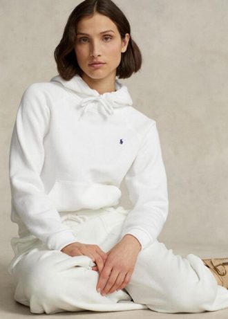 Sudadera con capucha de polar Ralph Lauren de corte encogido para mujer, color blanco