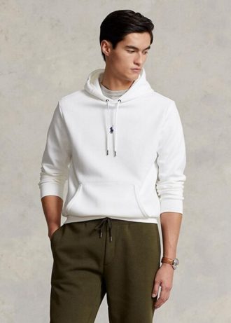 Sudadera con capucha de punto doble Ralph Lauren blanca para hombre