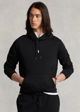 Sudadera con capucha de punto doble Ralph Lauren negra para hombre