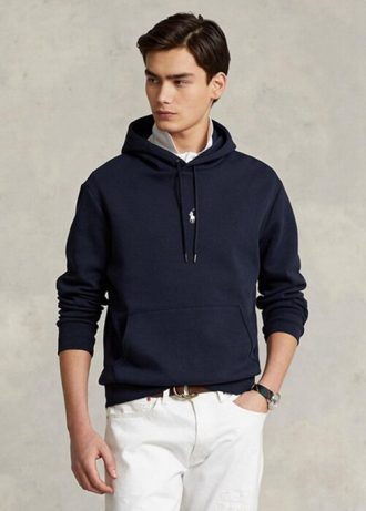 Sudadera con capucha de punto doble Ralph Lauren para hombre en azul marino