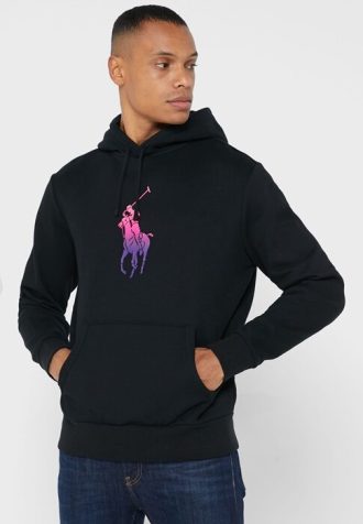 Sudadera con capucha gráfica Ralph Lauren negra para hombre