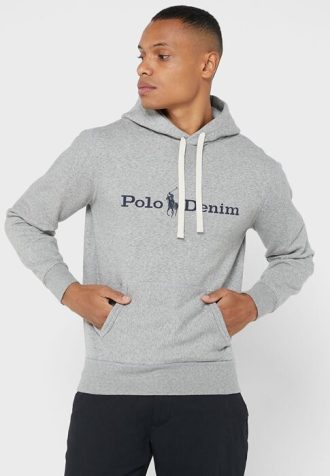 Sudadera con capucha gris con el logotipo de Ralph Lauren para hombre