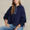 Sudadera con capucha híbrida Ralph Lauren de corte cuadrado y mangas largas para mujer en azul marino