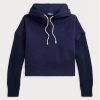 Sudadera con capucha híbrida Ralph Lauren de corte cuadrado y mangas largas para mujer en azul marino