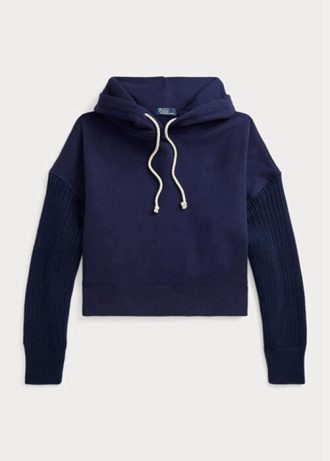 Sudadera con capucha híbrida Ralph Lauren de corte cuadrado y mangas largas para mujer en azul marino
