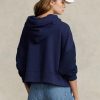 Sudadera con capucha híbrida Ralph Lauren de corte cuadrado y mangas largas para mujer en azul marino