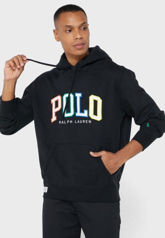 Sudadera con capucha negra con el logotipo de Ralph Lauren para hombre