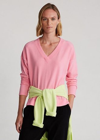 Sudadera con cuello en V de Ralph Lauren para mujer en color rosa