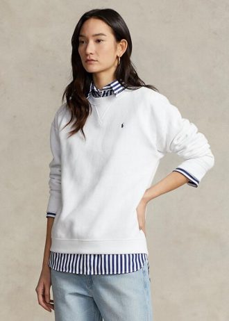 Sudadera con cuello redondo de polar Ralph Lauren blanca para mujer