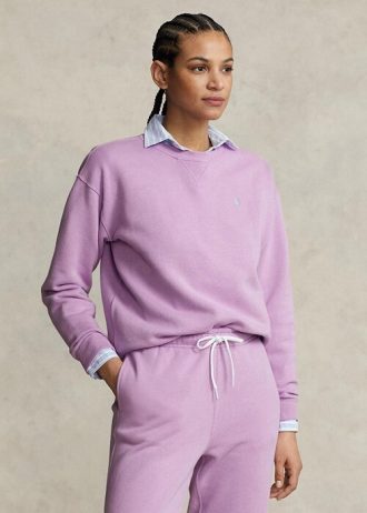 Sudadera con cuello redondo de polar Ralph Lauren para mujer, color morado
