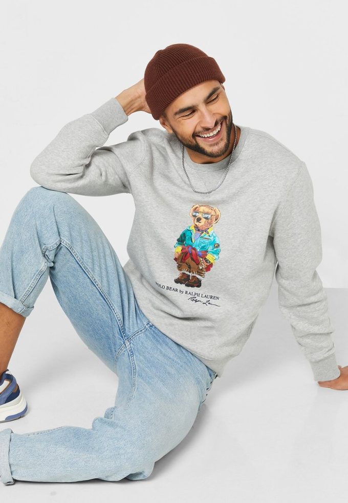 Sudadera con estampado de oso de polo Ralph Lauren para hombre en gris Sudadera con estampado de oso de polo Ralph Lauren para hombre en gris