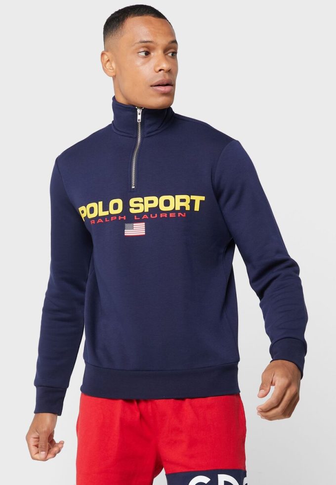 Sudadera con media cremallera y logotipo de Ralph Lauren para hombre en azul marino Sudadera con media cremallera y logotipo de Ralph Lauren para hombre en azul marino