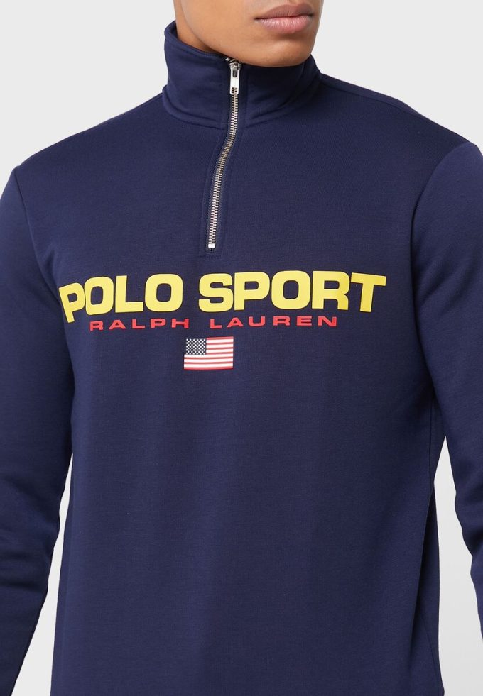 Sudadera con media cremallera y logotipo de Ralph Lauren para hombre en azul marino Sudadera con media cremallera y logotipo de Ralph Lauren para hombre en azul marino