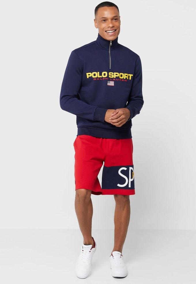 Sudadera con media cremallera y logotipo de Ralph Lauren para hombre en azul marino Sudadera con media cremallera y logotipo de Ralph Lauren para hombre en azul marino