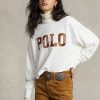 Sudadera de algodón de cuello alto extragrande con logotipo de Ralph Lauren para mujer en blanco Sudadera de algodón de cuello alto extragrande con logotipo de Ralph Lauren para mujer en blanco