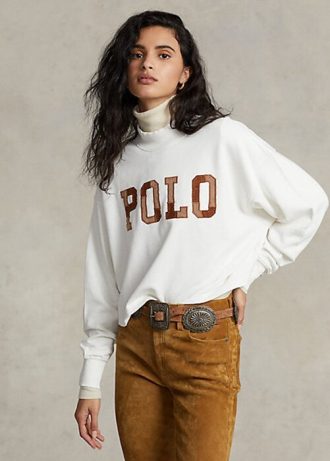 Sudadera de algodón de cuello alto extragrande con logotipo de Ralph Lauren para mujer en blanco Sudadera de algodón de cuello alto extragrande con logotipo de Ralph Lauren para mujer en blanco
