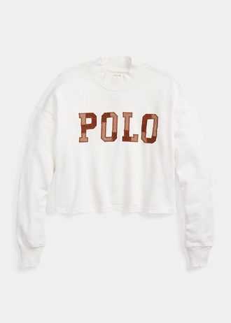 Sudadera de algodón de cuello alto extragrande con logotipo de Ralph Lauren para mujer en blanco Sudadera de algodón de cuello alto extragrande con logotipo de Ralph Lauren para mujer en blanco