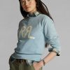 Sudadera de cuello redondo de felpa francesa con logotipo de Ralph Lauren para mujer en azul Sudadera de cuello redondo de felpa francesa con logotipo de Ralph Lauren para mujer en azul