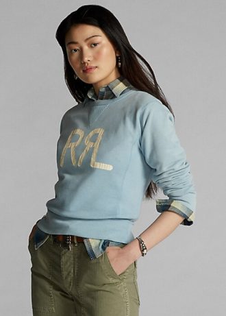 Sudadera de cuello redondo de felpa francesa con logotipo de Ralph Lauren para mujer en azul Sudadera de cuello redondo de felpa francesa con logotipo de Ralph Lauren para mujer en azul