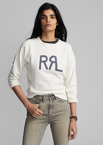 Sudadera de cuello redondo de felpa francesa con logotipo de Ralph Lauren para mujer en color crema Sudadera de cuello redondo de felpa francesa con logotipo de Ralph Lauren para mujer en color crema