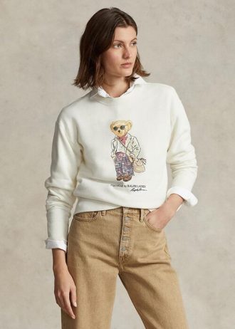 Sudadera de cuello redondo de polar Ralph Lauren Polo Bear para mujer en color crema Sudadera de cuello redondo de polar Ralph Lauren Polo Bear para mujer en color crema
