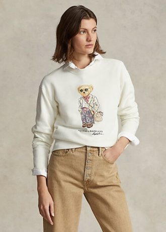 Sudadera de cuello redondo de polar Ralph Lauren Polo Bear para mujer en color crema Sudadera de cuello redondo de polar Ralph Lauren Polo Bear para mujer en color crema
