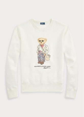 Sudadera de cuello redondo de polar Ralph Lauren Polo Bear para mujer en color crema Sudadera de cuello redondo de polar Ralph Lauren Polo Bear para mujer en color crema