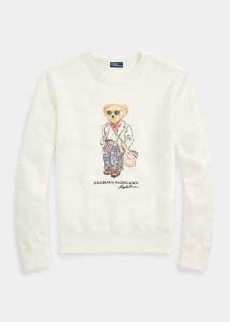 Sudadera de cuello redondo de polar Ralph Lauren Polo Bear para mujer en color crema Sudadera de cuello redondo de polar Ralph Lauren Polo Bear para mujer en color crema