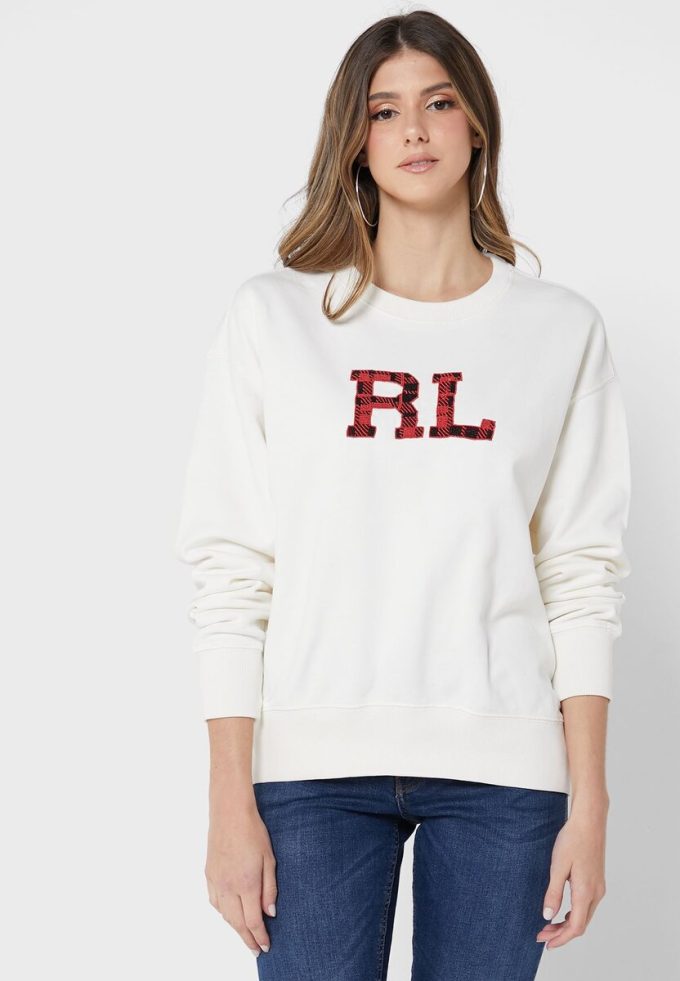 Sudadera de punto con gráficos de Ralph Lauren en beige para mujer Sudadera de punto con gráficos de Ralph Lauren en beige para mujer