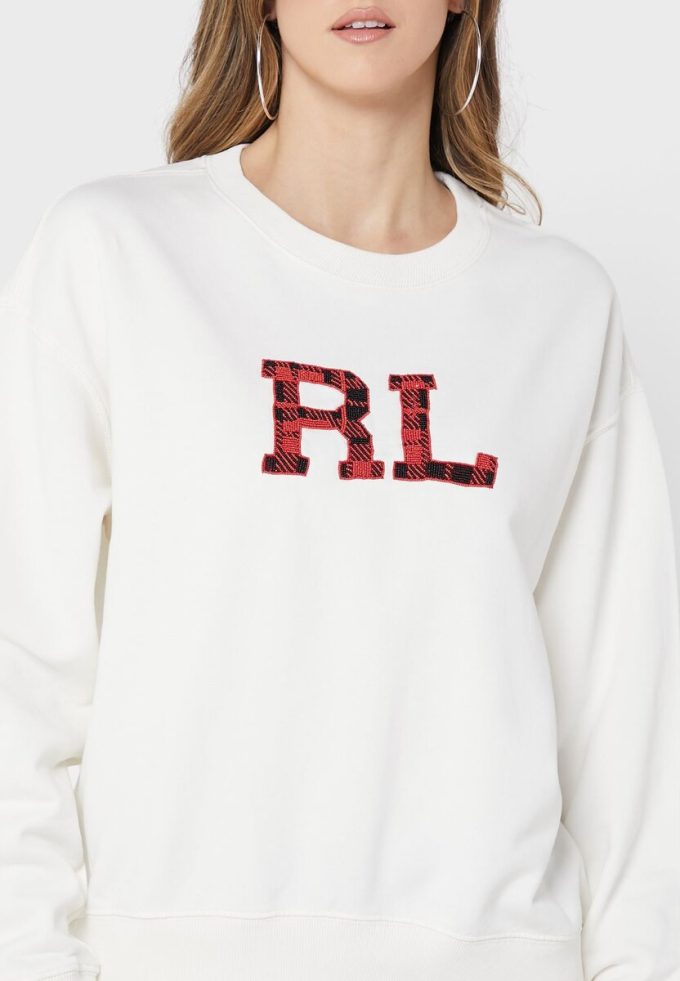 Sudadera de punto con gráficos de Ralph Lauren en beige para mujer Sudadera de punto con gráficos de Ralph Lauren en beige para mujer